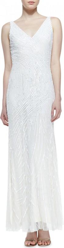 wedding photo - Aidan Mattox Sleeveless Sequined Swirl Pattern Gown, Ivory