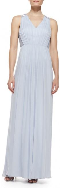 wedding photo - Phoebe by Kay Unger Sleeveless Beaded Shoulder & Back Gown, Sky Blue