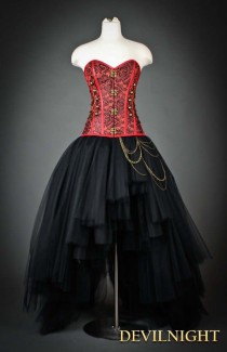 wedding photo -  Red and Black Gothic Steampunk Corset High-Low Prom Party Dress