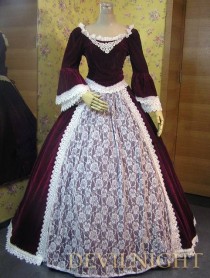 wedding photo -  Wine Red Velvet Lace Victorian Ball Gowns