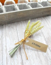 wedding photo - WHEAT PLACE CARDS- Country Wedding-Autumn Fall Home Decor-Wheat Sheaf Place Cards-Fall Wedding-Table Setting-Wedding Favors-Set Of 5