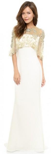 wedding photo - Badgley Mischka Collection Pebble Crepe Gown with Cape
