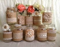 wedding photo -  rustic burlap and lace covered mason jar vases
