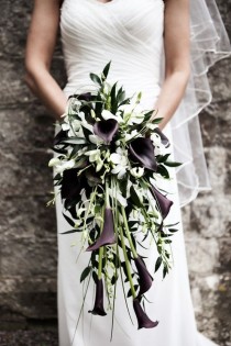 wedding photo - Black And White Calla Lily Cascade Bouquet
