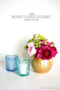 wedding photo - DIY Beaded Candle Holders And Vase
