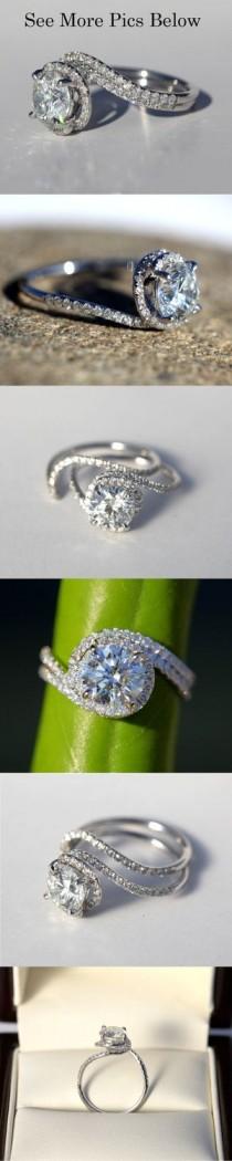 wedding photo - 14k White Gold - Diamond Engagement Ring - Halo - UNIQUE - Pave - Weddings- Luxury- Brides - Bp0013