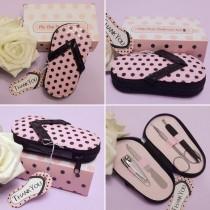 wedding photo - 20× Pink Polka Slippers Manicure Set Wedding Party Bridal Shower Favors Gifts