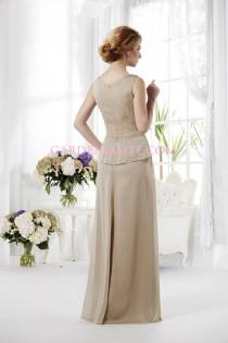 wedding photo -  A Line V-neck Floor Length Criss Cross Appliques Beading Ruffles Tulle Mother of the Bride Dress 2014