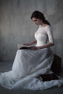 wedding photo - Milky Shaded With A High Illusion Neckline Wedding Gown