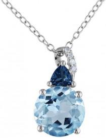 wedding photo - Sky blue topaz, london blue topaz & diamond accent pendant