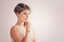wedding photo - Gatsby Bridal Headpiece, Gold Crystal Hairvine , The Daisy Couture Headpiece #11