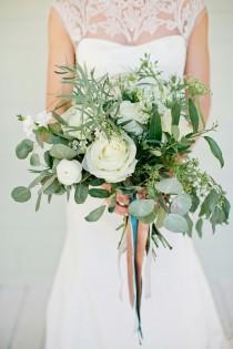 wedding photo - White Rose And Greenery Bouquet