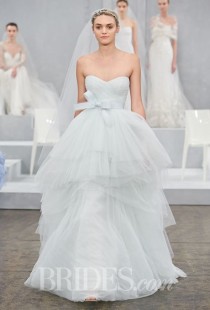 wedding photo - Monique Lhuillier - Spring 2015 - Oceana Strapless Mint Tulle Ball Gown Wedding Dress With A Sweetheart Neckline And Tiered Skirt