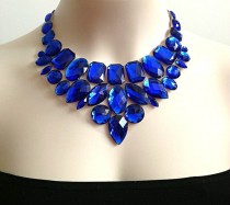 wedding photo -  royal blue bib rhinestone necklace, wedding, bridesmaids, prom necklace, gift or for you NEW