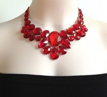 wedding photo -  red bib necklace - red rhinestone bib necklace perfect for bridesmaids, prom, wedding, gift or for you NEW