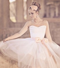 wedding photo - Pink Hand Dyed Sweetheart Strapless Tea Length Cotton And Tulle Party Dress - Sweet Dreams By Ouma