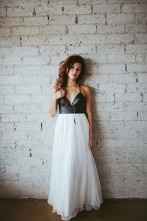 wedding photo - Bohemian Leather And Silk Gauze Floor Length Gown - Phoenix By Ouma