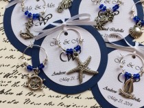wedding photo - Custom Nautical Themed Wine Charm Favors - Weddings, Bridal Shower, Rehearsal Dinner, Anniversary, Birthday Party Or Special Event