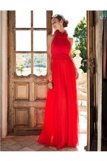 wedding photo -  Cheap A-line Halter Sleeveless Red Formal Dress