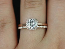 wedding photo - Petite Size Bella & Dia Barra 14kt FB Moissanite And Diamonds Cushion Halo Wedding Set (Other Metals And Stone Options Available)
