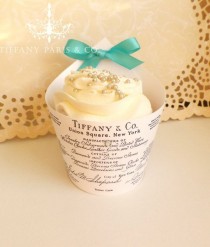 wedding photo - Tiffany And Co Seal Elegant Cupcake Wraps- Tiffany Blue Satin Bow And Faux Diamond Accent