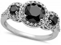 wedding photo - Arabella Sterling Silver Ring, Black (2-7/8 ct. t.w.) and White (3/4 ct. t.w.) Swarovski Zirconia 3-Stone Ring