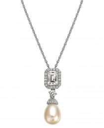 wedding photo - Arabella Bridal Cultured Freshwater Pearl (6mm) and Swarovski Zirconia (2-3/8 ct. t.w.) Pendant Necklace in Sterling Silver