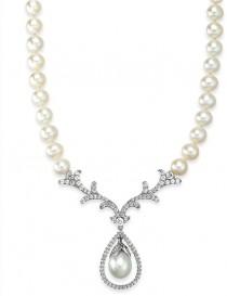 wedding photo - Arabella Bridal Cultured Freshwater Pearl (8mm) and Swarovski Zirconia (2-1/5 ct. t.w.) Necklace in Sterling Silver