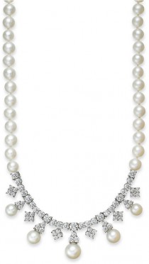 wedding photo - Arabella Bridal Cultured Freshwater Pearl (6mm) and Swarovski Zirconia (8-3/4 ct. t.w.) Necklace in Sterling Silver