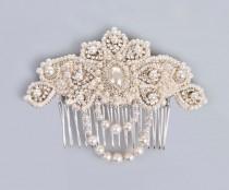 wedding photo - Lucrezia Pearl And Crystal Bridal Comb Hair Jewelry Vintage Style Ivory Silver