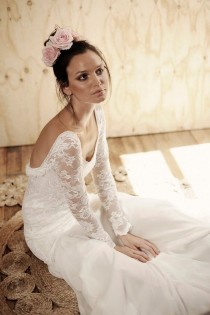 wedding photo -  Long Lace Sleeve Wedding Dress With Stunning Low Back And Silk Chiffon Train Boho Vintage Bride