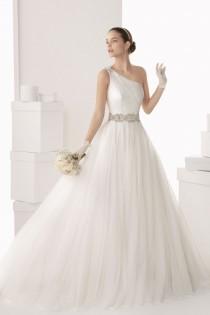 wedding photo -  Chic One Shoulder A line Tulle White Wedding Dress Cheap