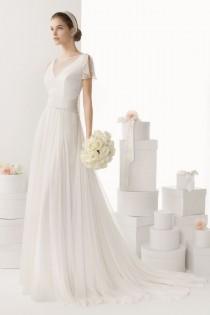 wedding photo -  Elegant Sheer V neck Brush Train Cheap Wedding Dress UK