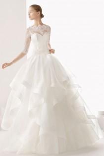 wedding photo -  Beautiful Sheer Half Sleeves Ruffles Organza Wedding Dress Online