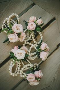wedding photo - Pearl And Pink Rose Corasages