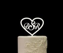 wedding photo - Wedding Cake Topper Bride And Grooms Initials In A Heart, Acrylic Cake Topper