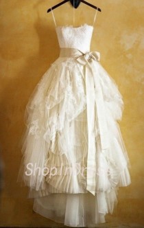 wedding photo - 2014 Wedding Dress,Lace Wedding Dress,A-line Wedding Dress,High Low Wedding Dress,Tea Length Wedding Dress,Garden Wedding Dress WD1801
