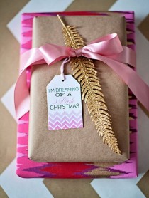wedding photo - Holiday Gift Tags, Chevron, Pink And Gold- Printable