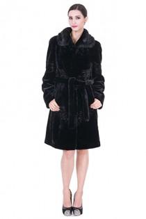 wedding photo -  Black faux mink cashmere with mink fur women knee-length coat