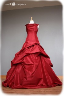 wedding photo - Red Wedding Dress Ball Gown, Silk Taffeta, Custom Made To Order In Your Size