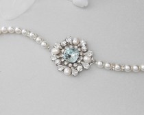 wedding photo -  Pearl Bridal Bracelet, Wedding Pearl Bracelet, Swarovski Pearls, Rhinestone Bracelet, Vintage Style Bracelet, Something Blue - CAMILLA -
