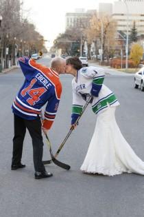 wedding photo - Score Cool Wedding Style With Hockey-Inspired Details