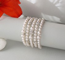 wedding photo -  Bridal Bracelet - Pearl Cuff Bracelet, Swarovski Pearls, Old Hollywood Style, Pearl Wedding Bracelet, Bridesmaid- OLIVIA
