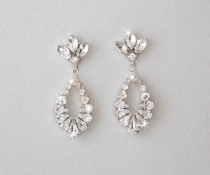 wedding photo -  Wedding Earrings, Bridal Earrings, Vintage Style, Crystal Rhinestone Earrings, Dangle Earrings, Teardrop Earrings, Bridal Jewelry -MARIE