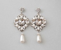 wedding photo -  Pearl Bridal Earrings - Swarovski Pearls, Wedding Earrings, Dangle Earrings, Bridal Jewelry, Wedding Jewelry, Vintage, Old Hollywood - KEIRA