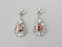 wedding photo -  Bridal Earrings, Rose Gold Wedding Earrings, Vintage Style, Rhinestone Dangle Earrings, Teardrop Earrings, Bridal Jewelry, Wedding Jewelry