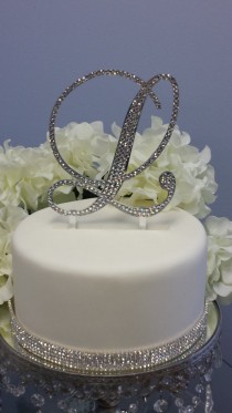 wedding photo -  5" Tall Gold Mirror Initial Monogram Wedding Cake Topper Swarovski Crystal A B C D E F G H I J K L M N O P Q R S T U V W X Y Z
