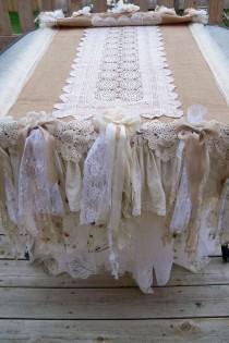 wedding photo - Burlap Ruffled Hand Made Table Runner Ooak Shabby Chic Burlap Tablecloth Very Full By Anita Spero