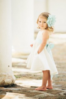 wedding photo - Ivory Flower Girl Dress / Sweetheart Neckline / Custom Color Sash & Flower / Mint, Peach, Seafoam, Coral