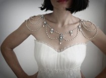 wedding photo - Necklace For The Shoulders,1920,Pearls,Rhinestone,Silver,OOAK Bridal Wedding Jewelry,Victorian,Made By Efrat Davidsohn